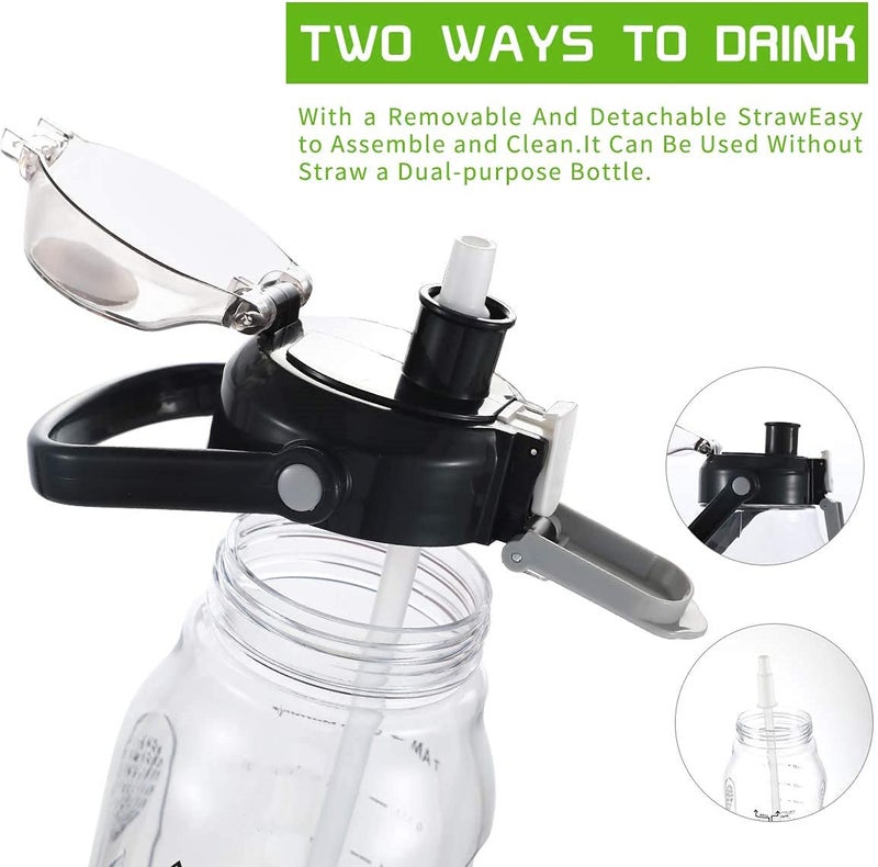 MOODUUTY Motivational Half Gallon/64oz Water Bottle with Straw & Time Marker& Handle, Leak-Proof Tritan Water Jug for Fitness,Outdoor, Sport (Black) - Image 1